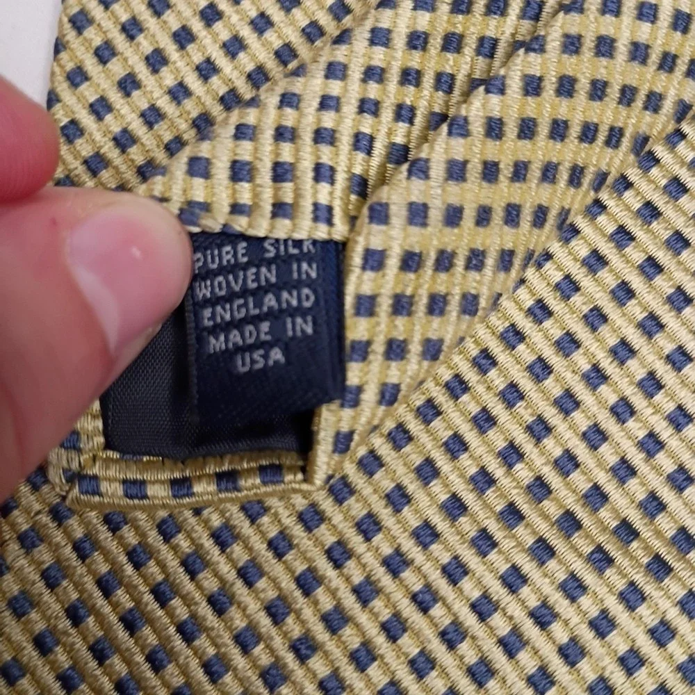Brooks Brothers Makers 100% Silk USA Made Neck Tie Yellow Blue 3.75